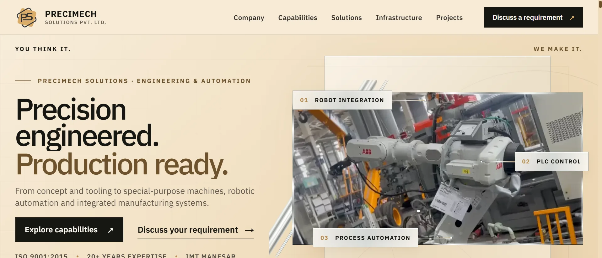 Precimech Solutions website homepage screenshot